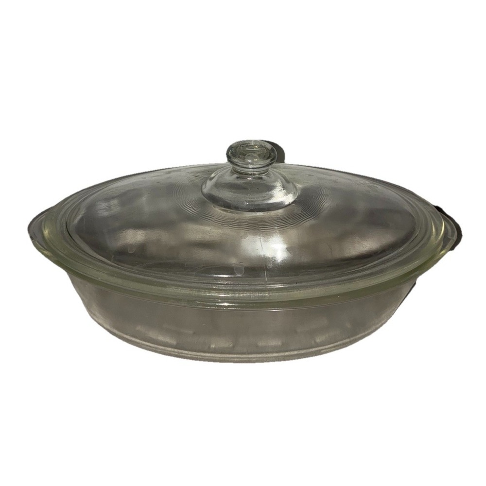 Vintage Glasbake Oval Casserole Clear Glass Lid 1 qt J235 *flaw